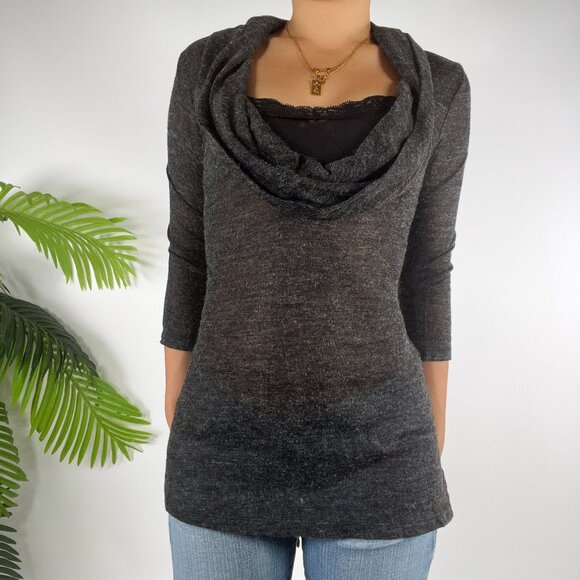 Womens Y2K Charlotte Russe Small Gray Classy Bodycon Knit Cowl Neck Sweater - Picture 7 of 7